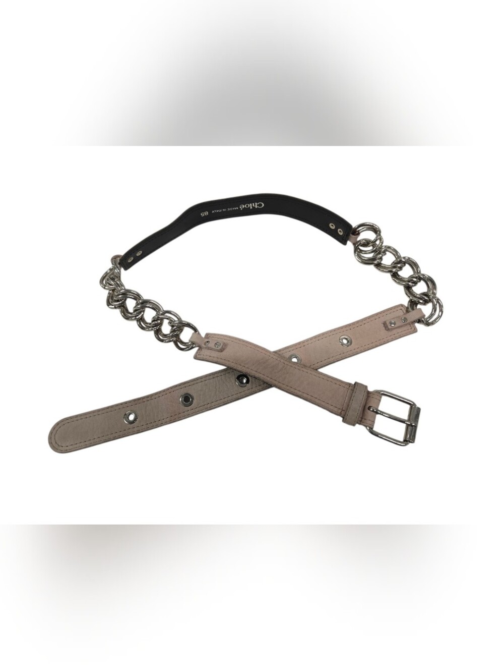 Chloé leather and silver-tone chain combination belt 40" L